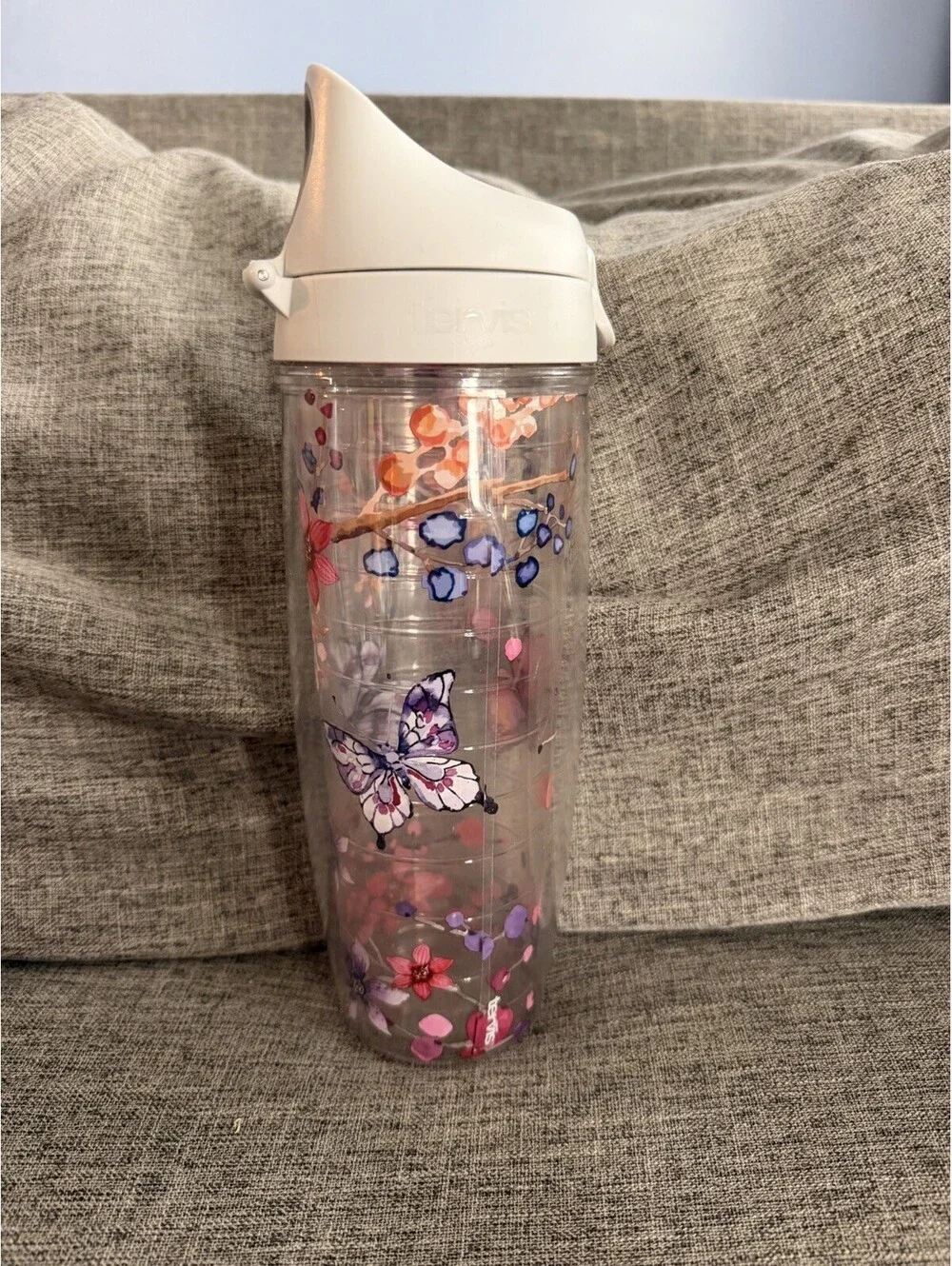 Tervis 24oz Water Bottle Cherry Blossom Butterfly Watercolor Clear Flip Lid